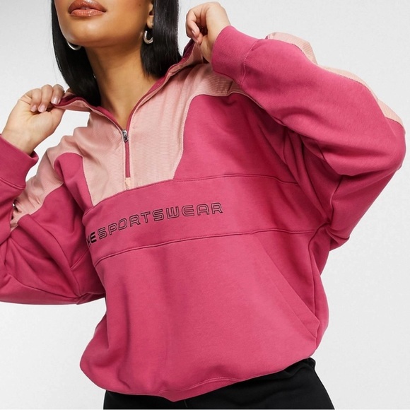 Nike Pink Hoodie Quarter Zip Sweater - Picture 1 of 14